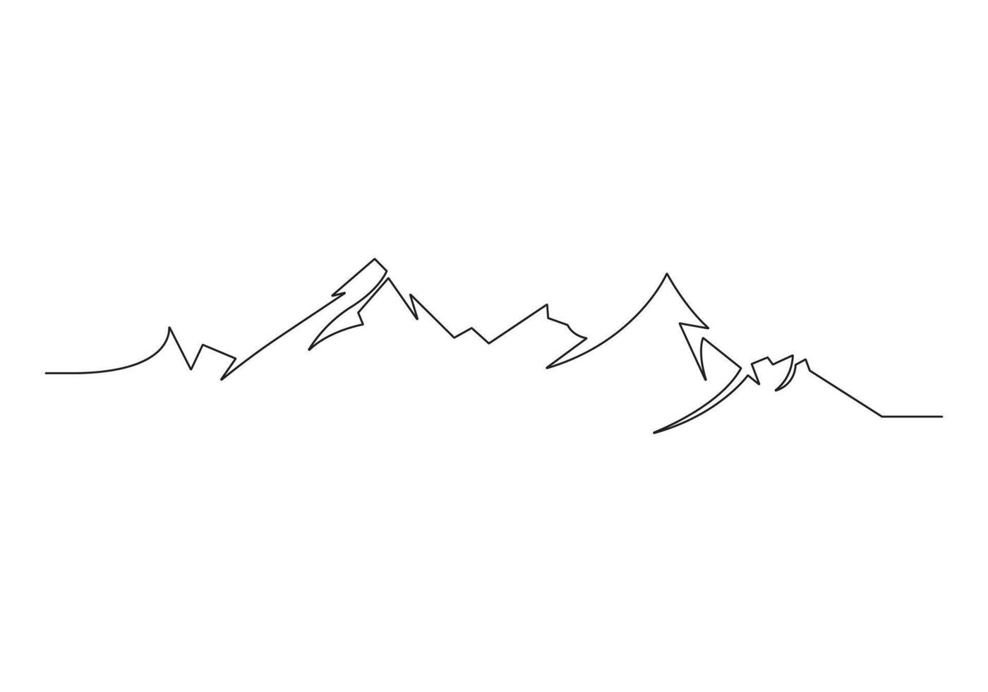 Continuous one line drawing of mountain range landscape. Adventure winter sports concept isolated on white background premium illustration vector