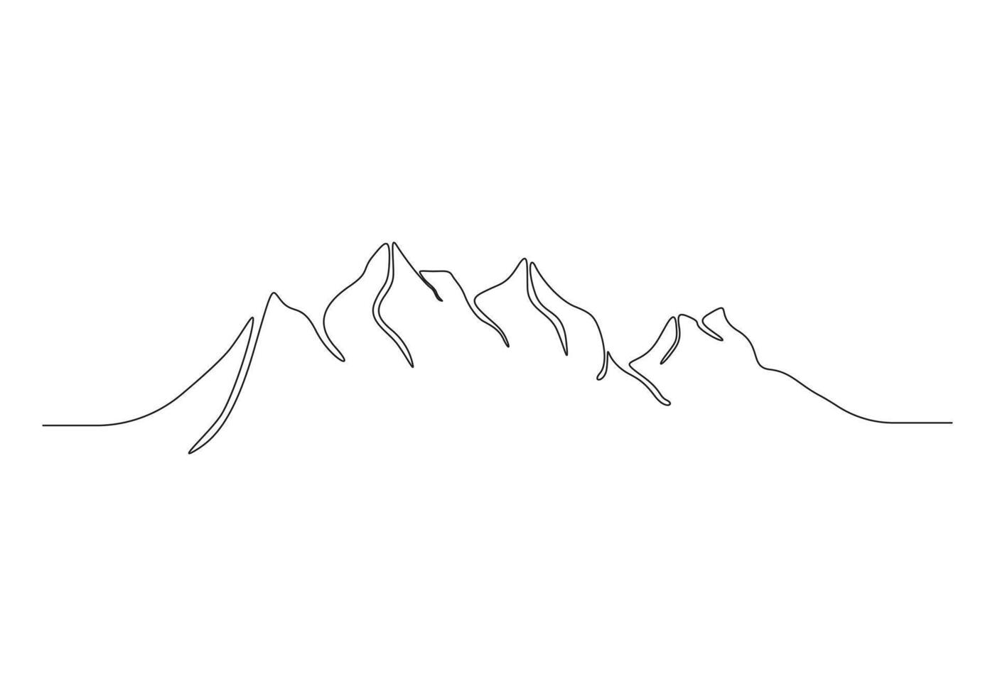 Continuous one line drawing of mountain range landscape. Adventure winter sports concept isolated on white background premium illustration vector
