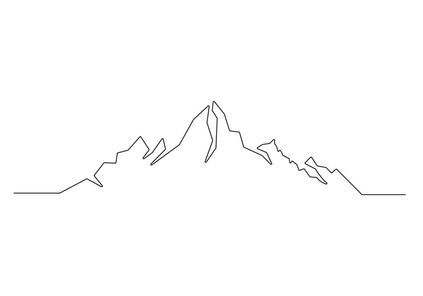 Continuous one line drawing of mountain range landscape. Adventure winter sports concept isolated on white background premium illustration vector