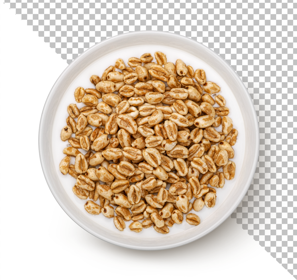 Puffed wheat cereal isolated on white, top view psd