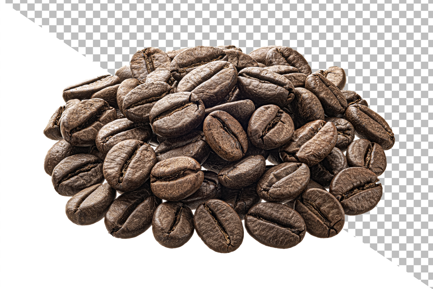 Roasted coffee beans isolated on white background, full depth of field psd
