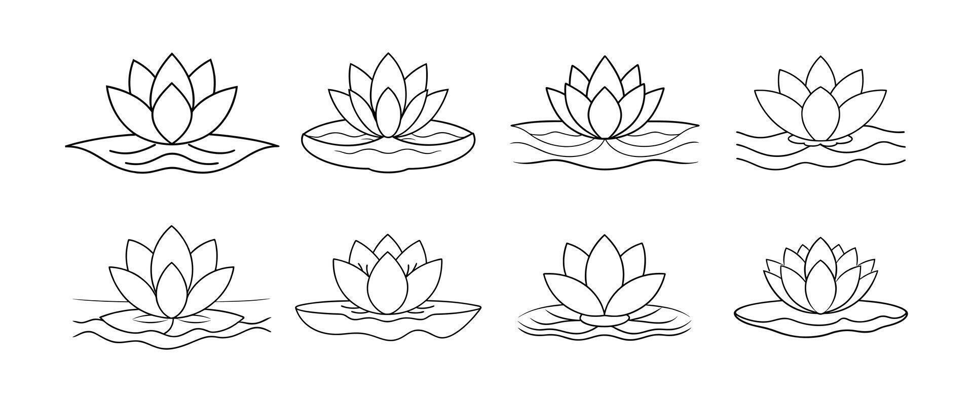 Serene Line Art Scene with Lotus Flowers on Water vector