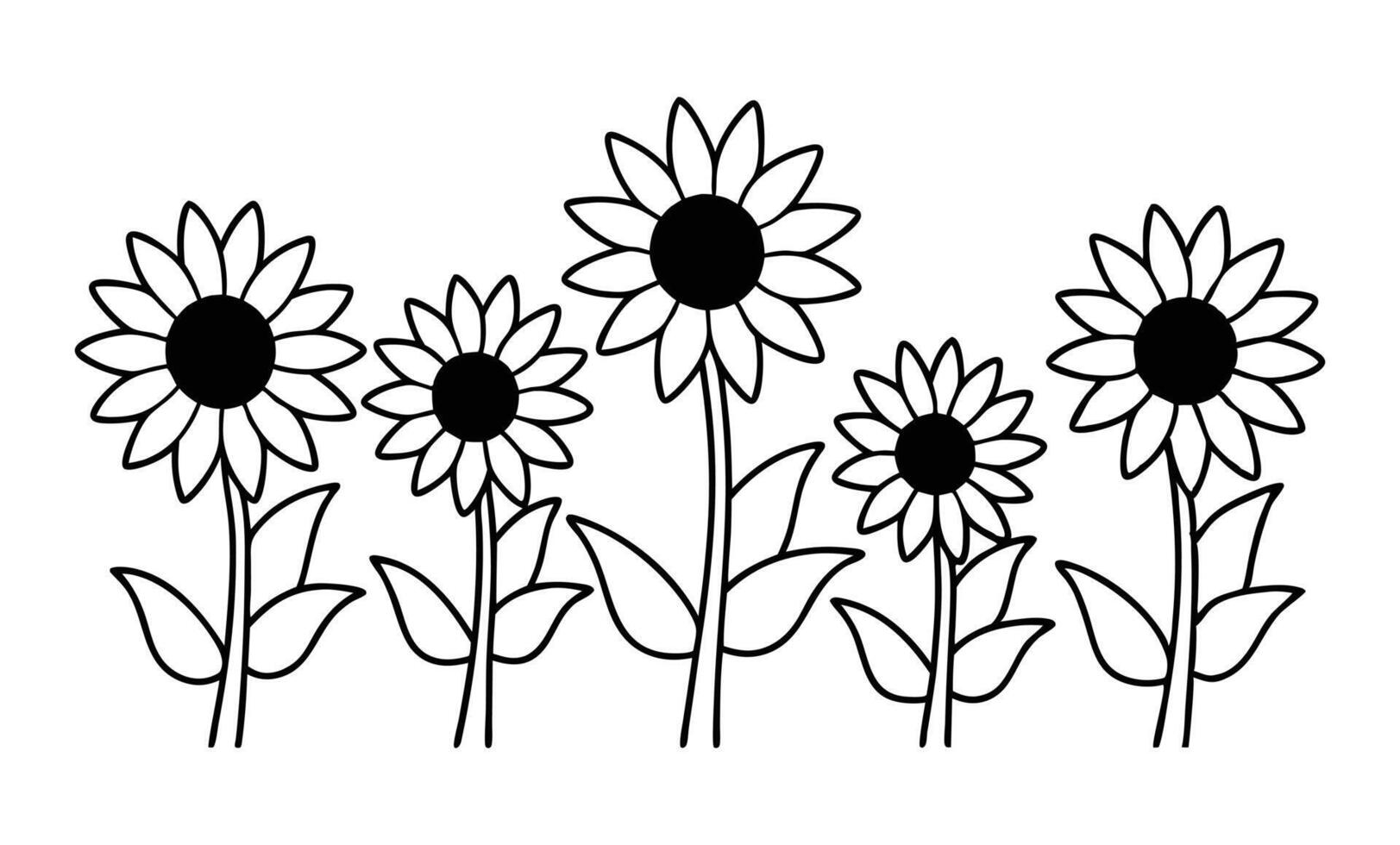 Field of Sunflowers in Simple Line Art vector