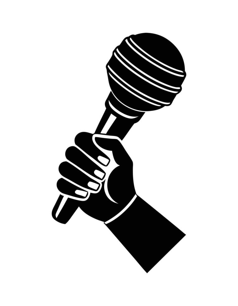 Silhouette of a Hand Holding a Microphone vector