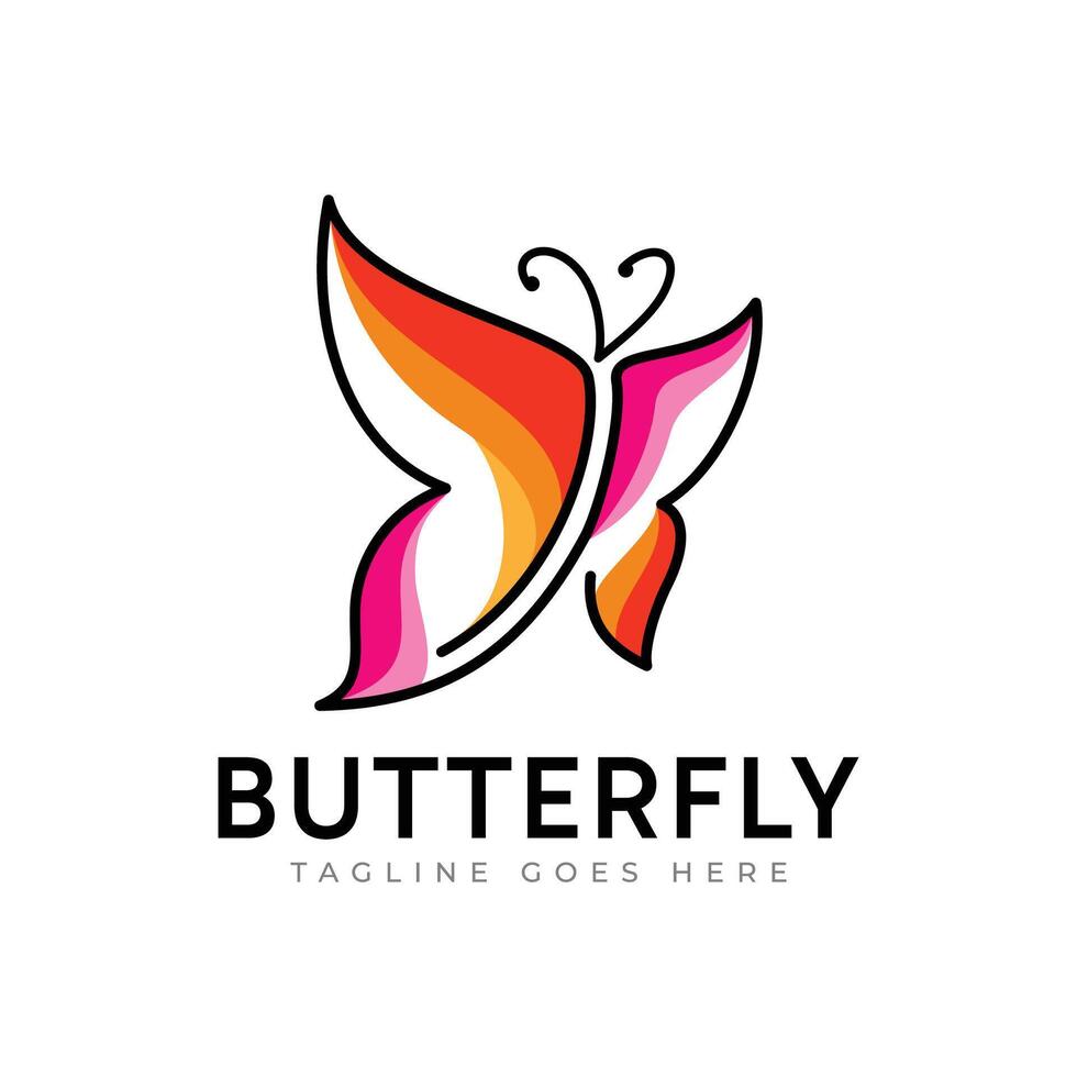 Abstract minimalist colorful butterfly logo design. vector
