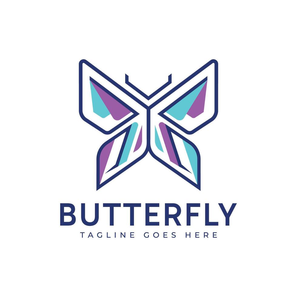 Abstract minimalist colorful butterfly logo design. vector