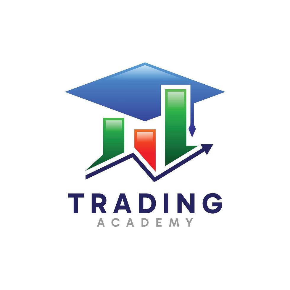 Trading Academy logo design. Abstract Toga hat and statistics charts combination symbol concept. vector