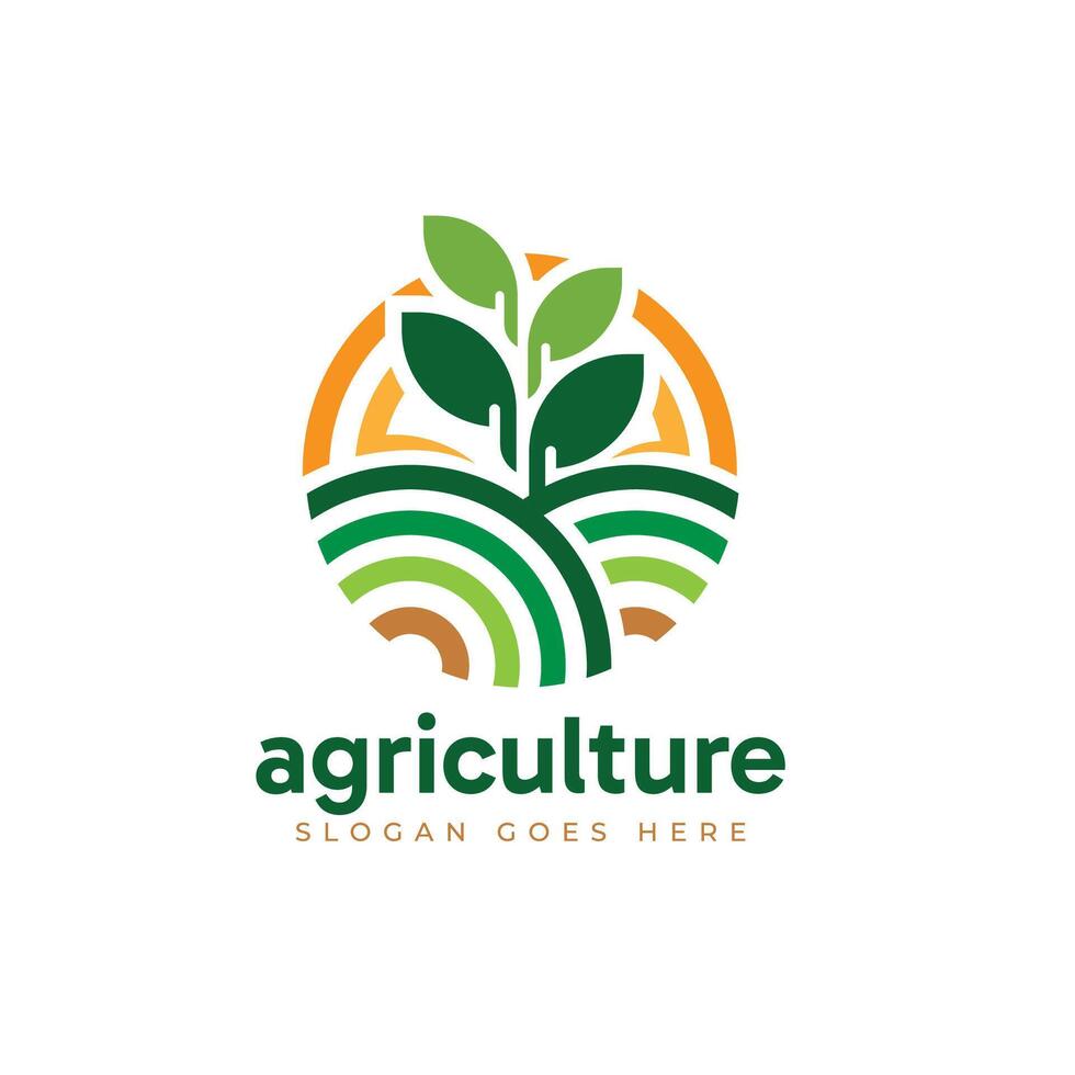 Minimalist Agriculture business logo design. Modern crop field and green leaf combination. vector