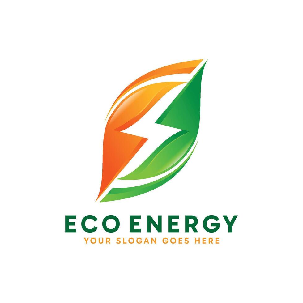 Eco Energy logo design. Abstract Green leaf combined with lightning logo concept. Creative environment logo idea. vector
