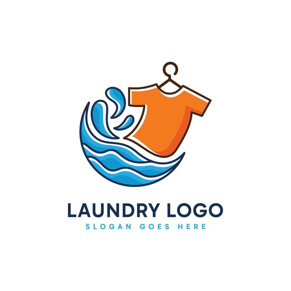 Modern laundry logo design with t-shirt and blue water combination concept. Editable logo design. vector