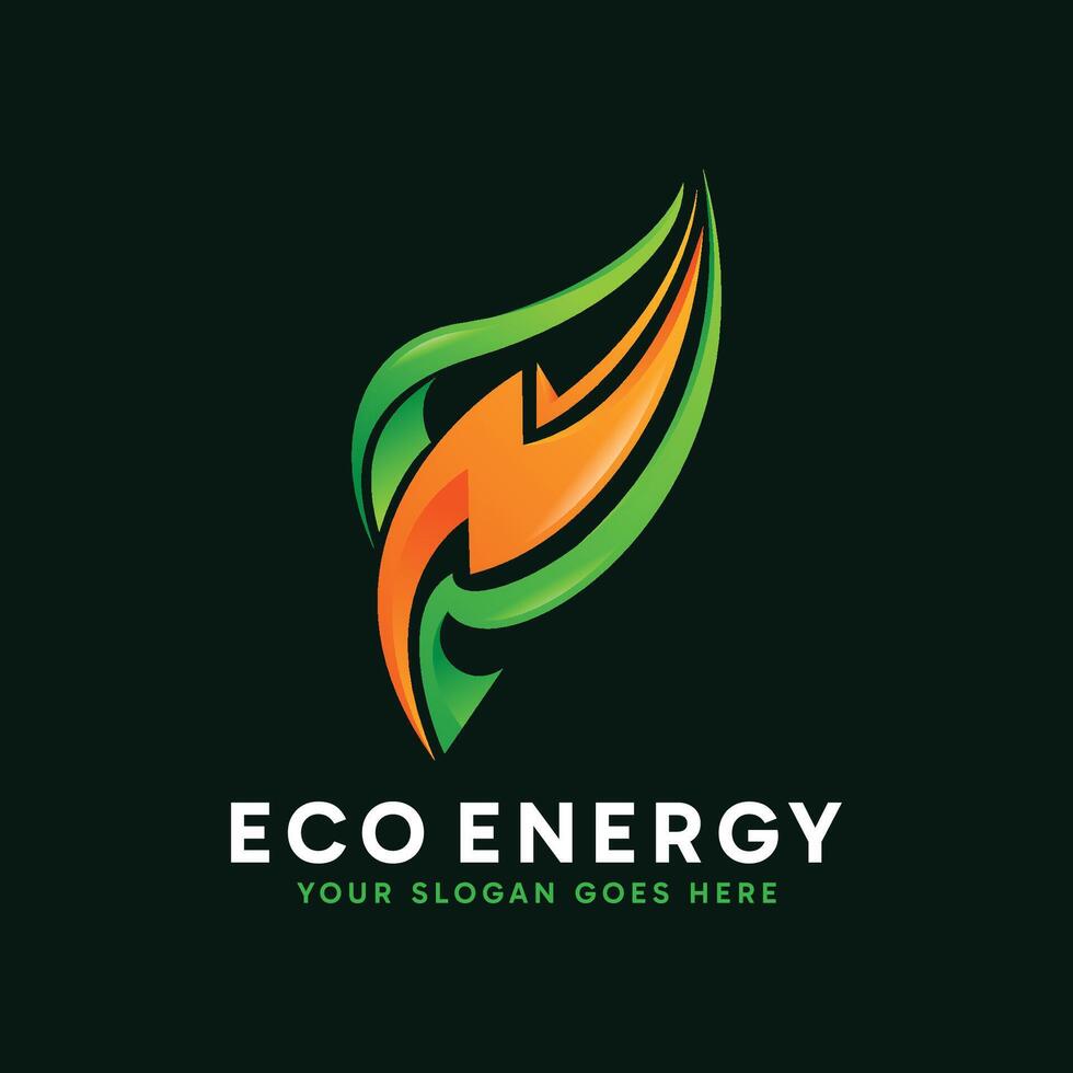 Eco Energy logo design. Abstract Green leaf combined with lightning logo concept. Creative environment logo idea. vector