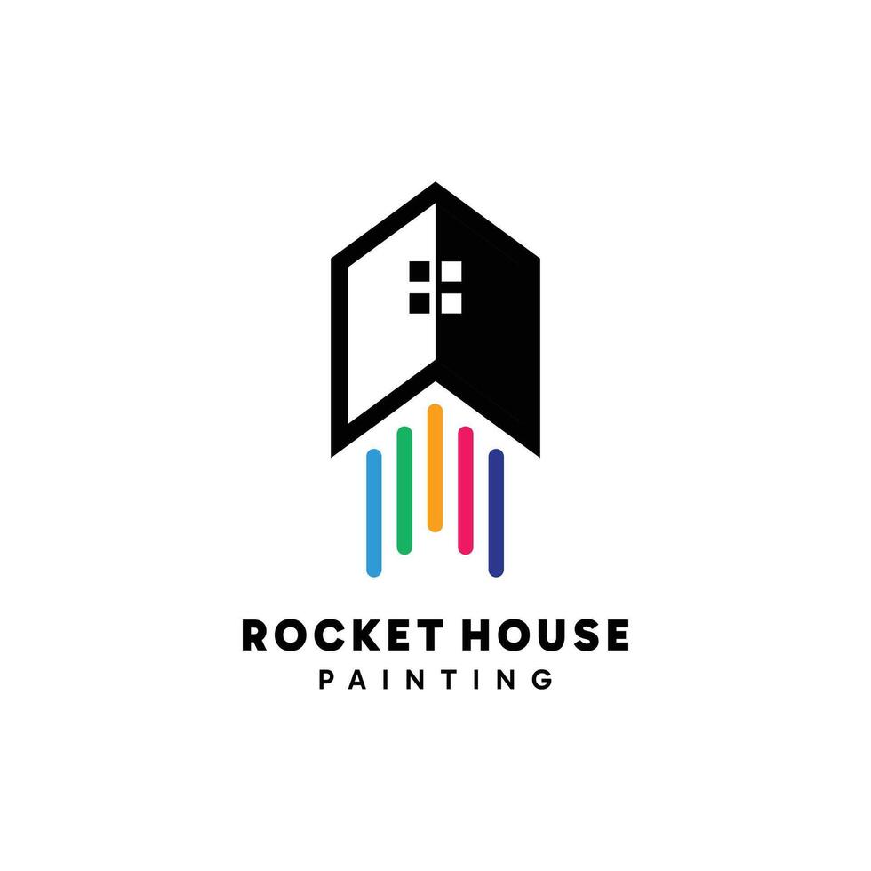 Rocket Painting House logo design. Abstract house combined with colorful smoke with minimalist concept. vector