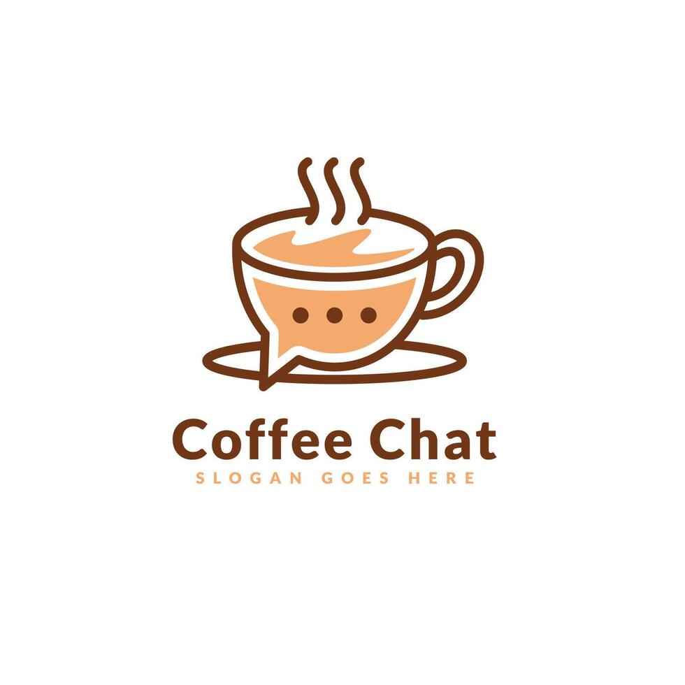 Coffee Chat logo design. A cup combine with bubble chat design concept vector
