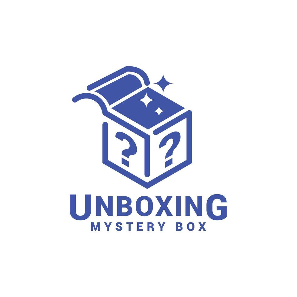 Mystery box with line art style logo design. Minimalist logo icon template. vector