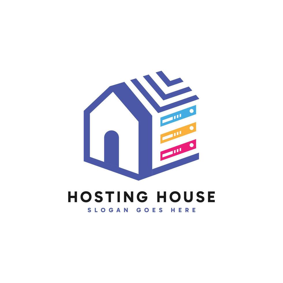 Hosting House logo design. Abstract minimalist house and hosting storage server combination. vector