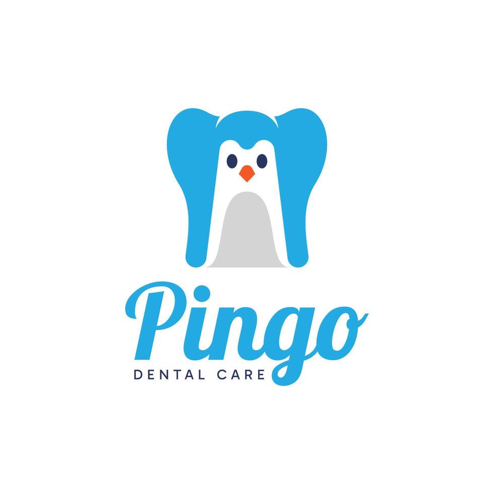 Minimalist dentist logo design with teeth and cute penguin combination design concept. vector
