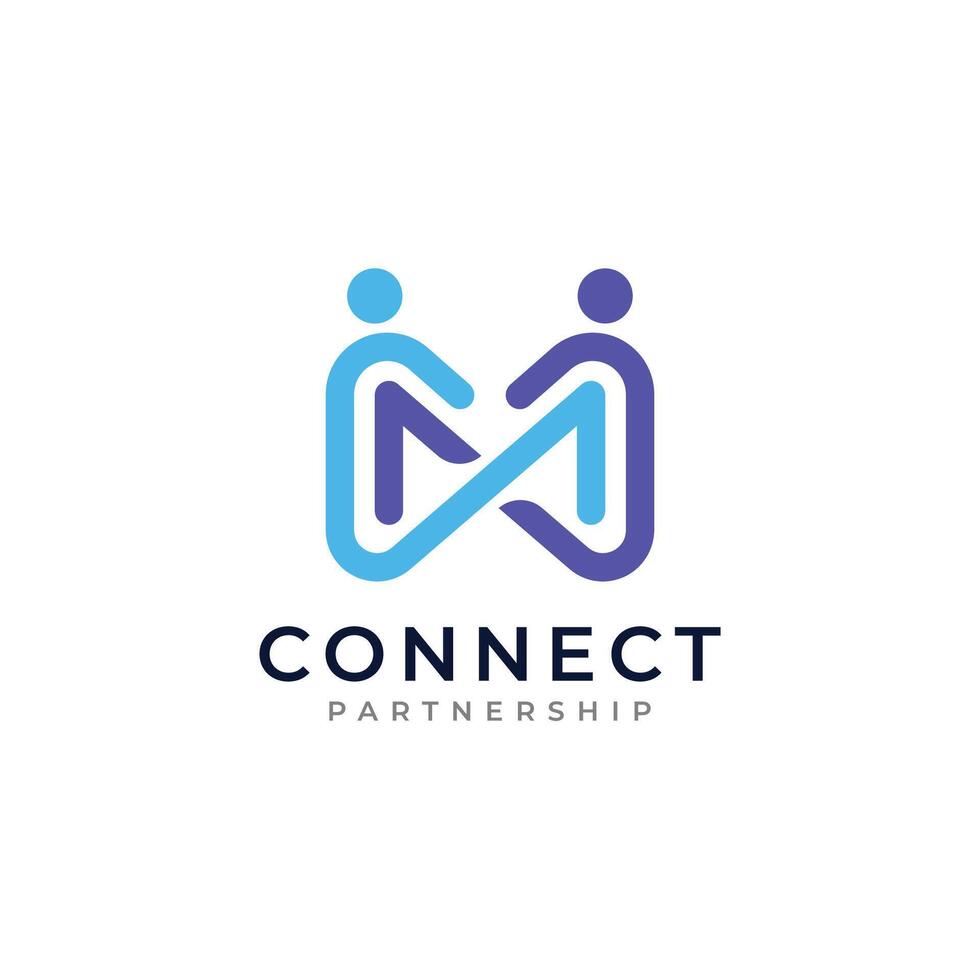 Initial letter m logo design with minimalist design concept. Connection partnership symbol. vector