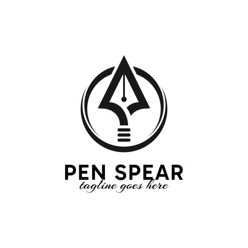 Pen and spear combination logo design with minimalist design concept. vector
