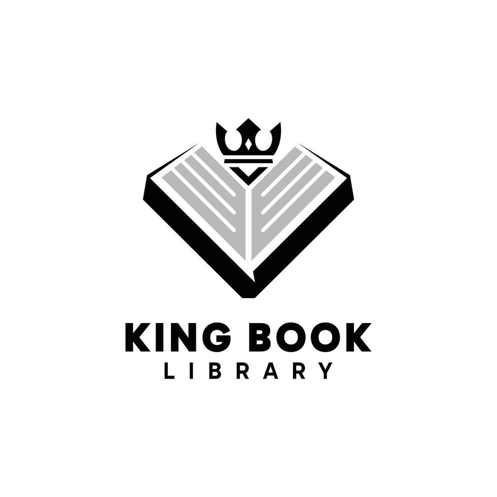 King Book Library logo design. Abstract Book combined with king crown design concept. vector