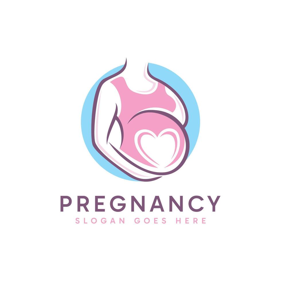 Pregnancy logo design with minimalist line art and soft color concept. vector
