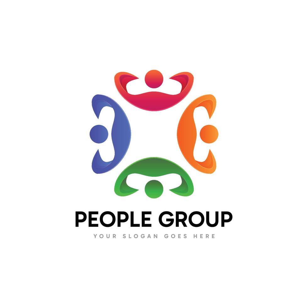 Modern people logo gather. Abstract symbol concept of community, reunion, business, foundation, community, human caring, people group, social relationship icon, charity logo design. vector