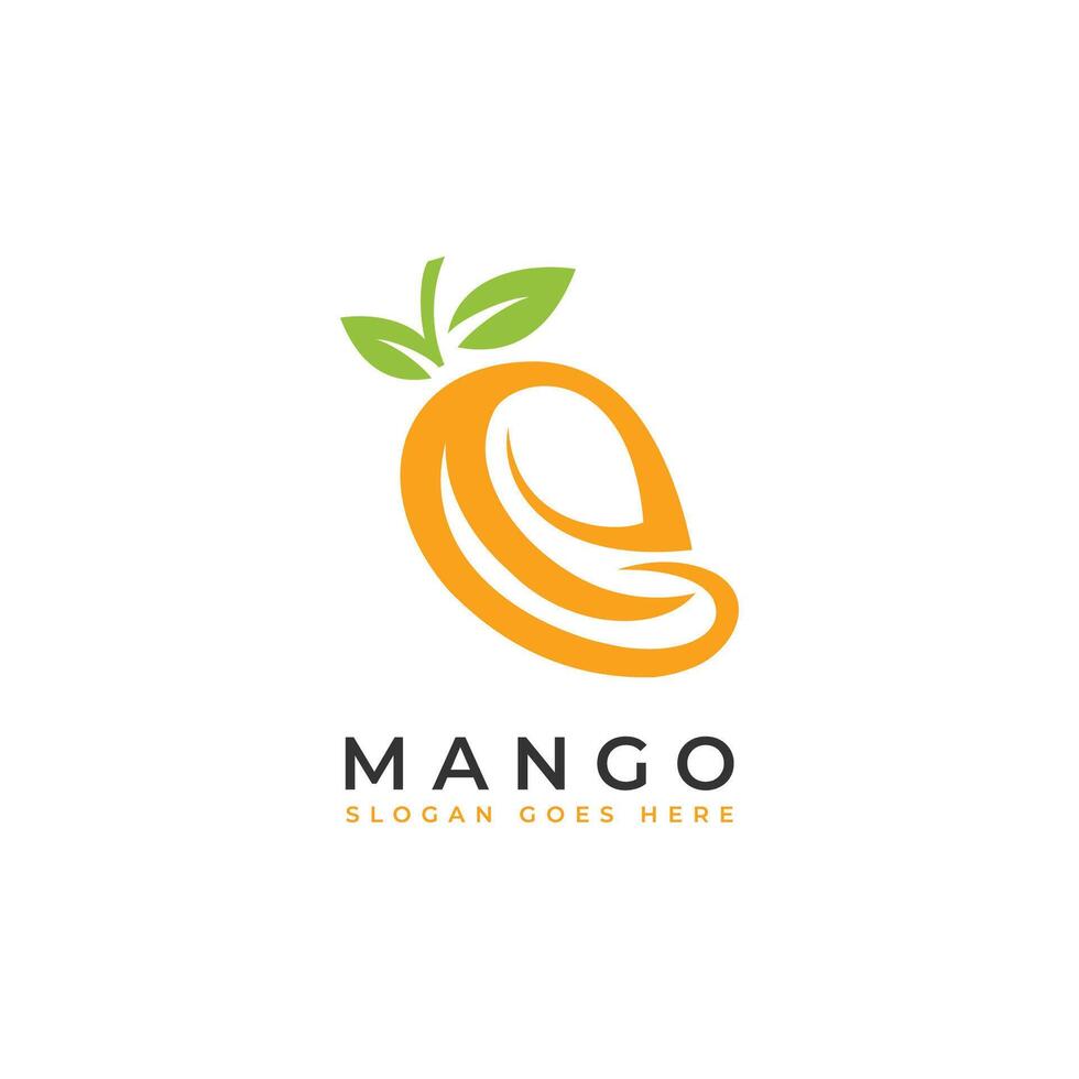 Mango Fruit with green leaf logo design with minimalist concept vector