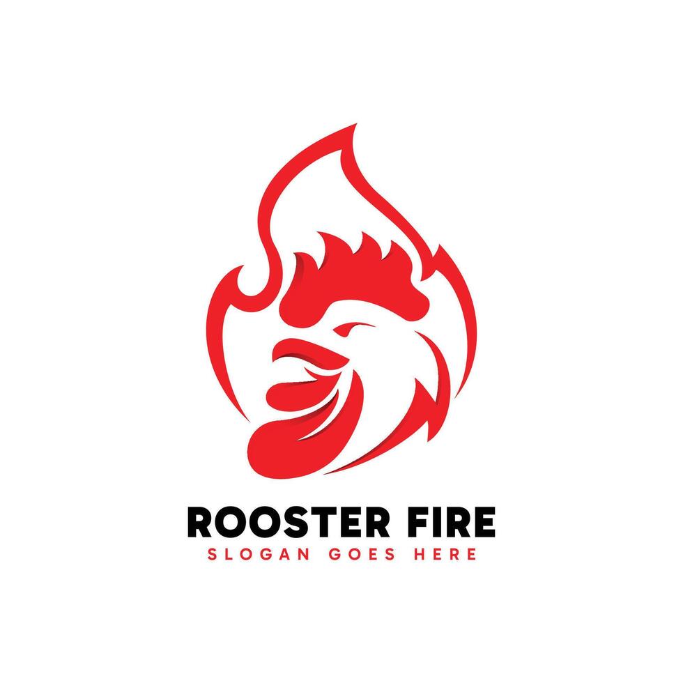 Rooster Fire logo design. Abstract minimalist red fire combined with rooster head concept. vector
