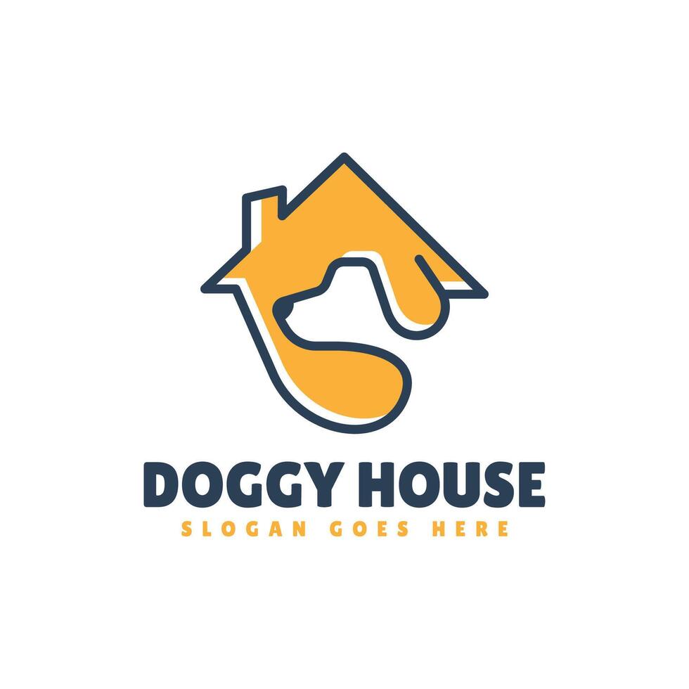 Doggy House logo design with line art style and minimalist design concept. vector