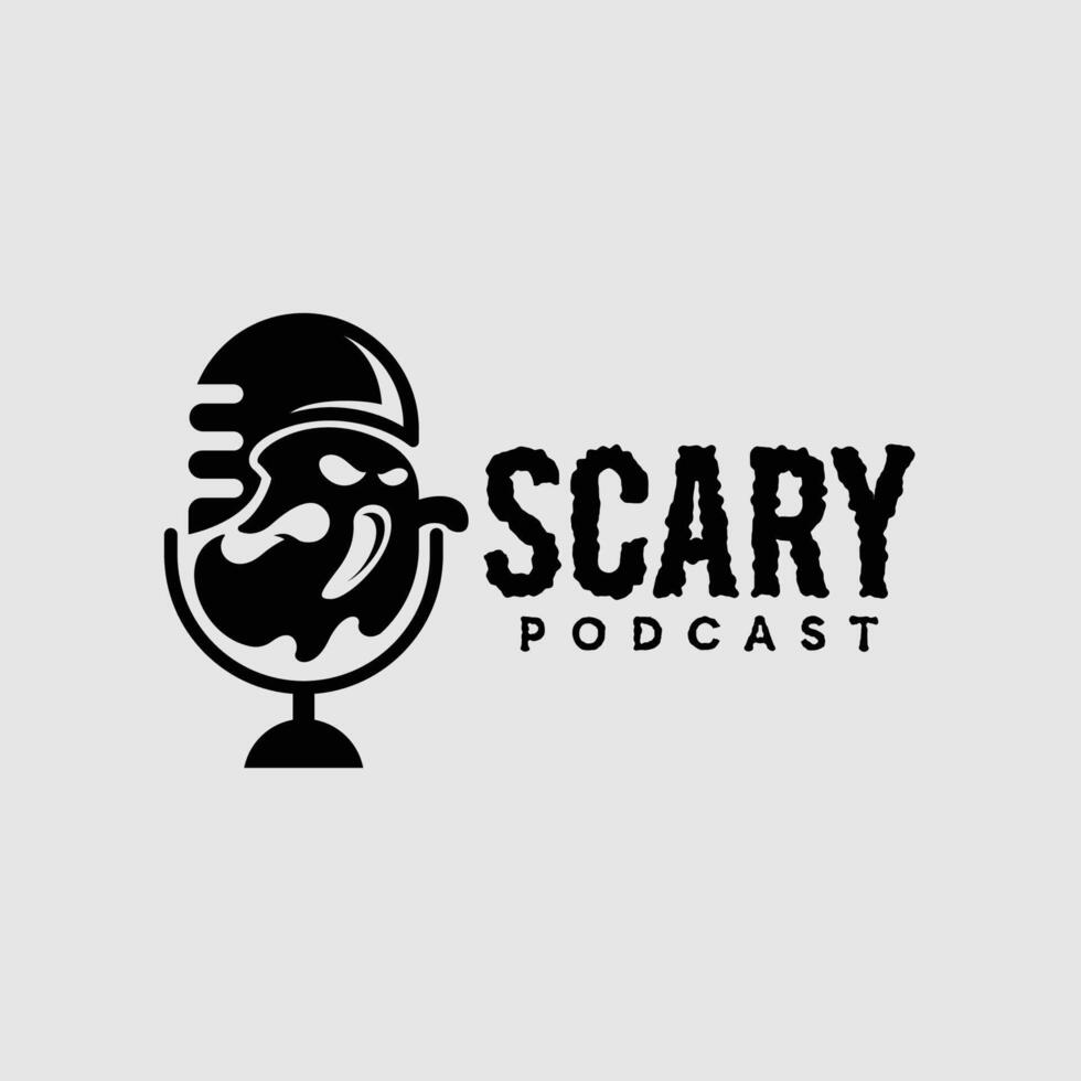 Scary Podcast logo design. Abstract microphone and scary ghost combination logo concept. vector