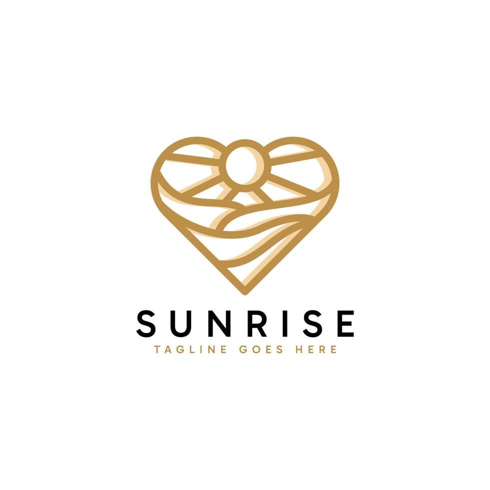 Sunrise and love logo design with stylish line art design concept. Minimalist design template. vector