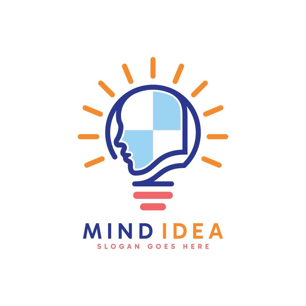 Mind idea logo design. Abstract bulb and digital head idea combination logo design concept. vector