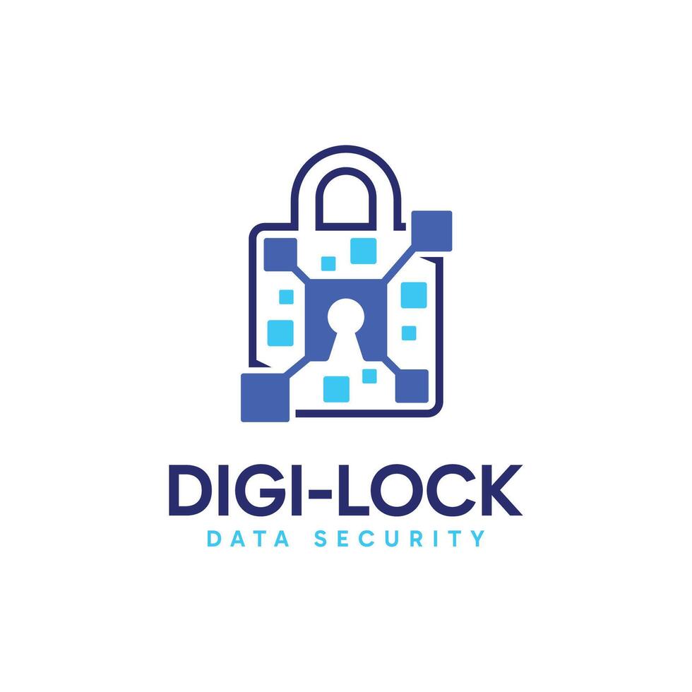 Modern digital element and padlock combination logo design symbol. vector