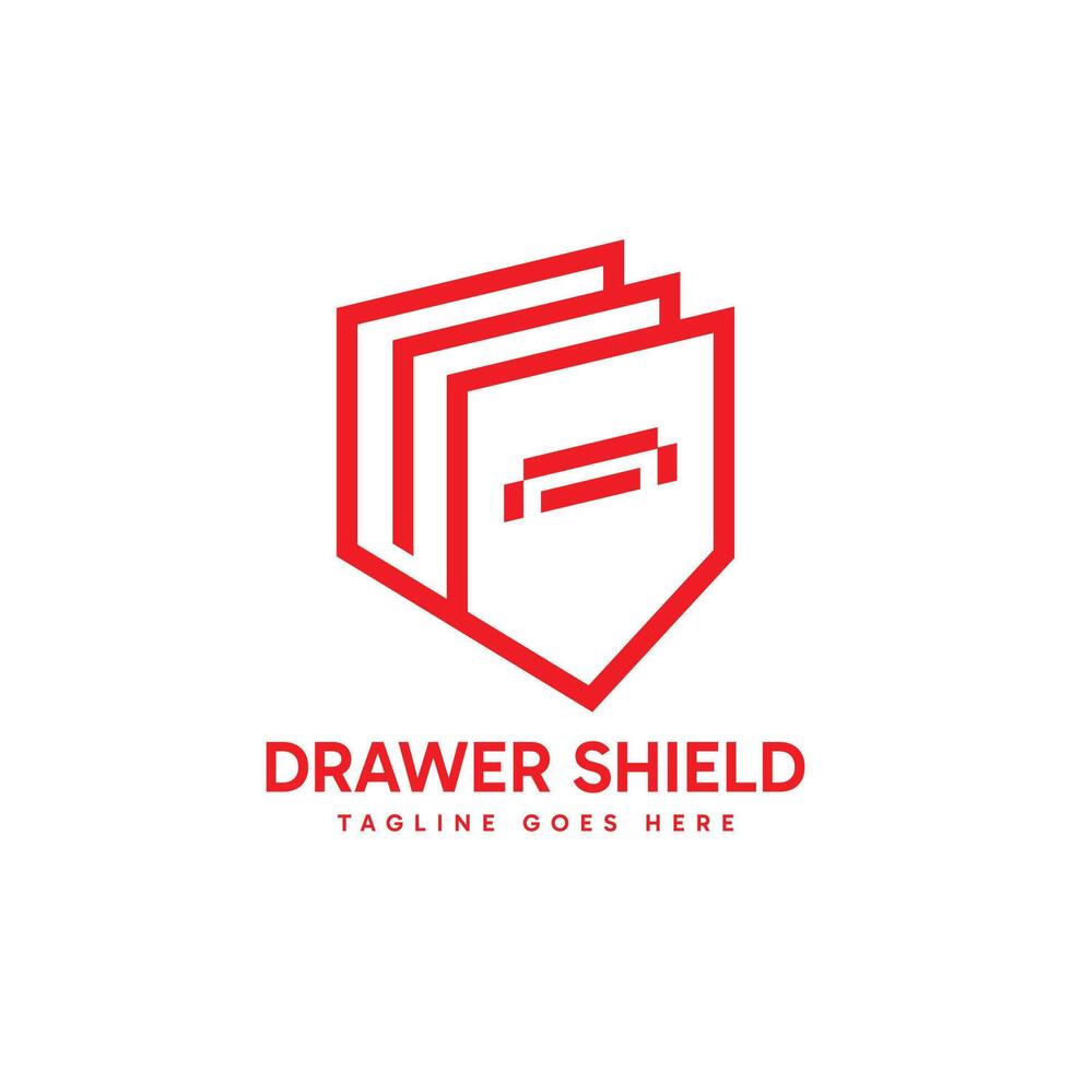 Drawer Shield logo with minimalist geometric lines concept. vector