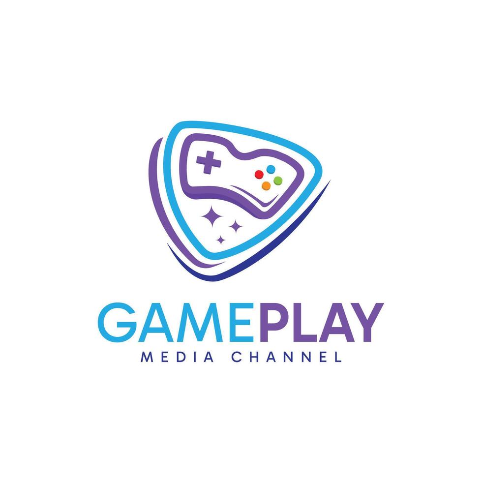 Gaming controller and play media symbol combination. Modern minimalist logo symbol template. vector