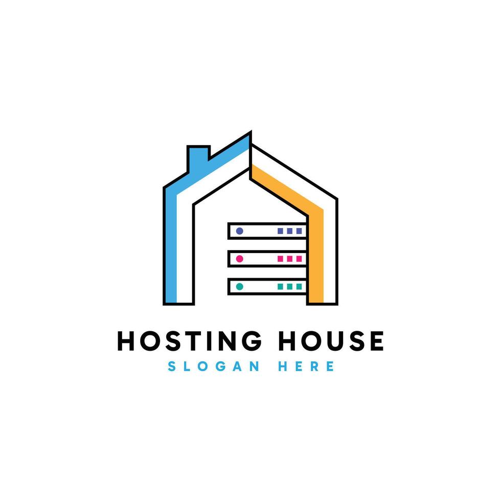 Hosting House logo design. Abstract minimalist house and hosting storage server combination. vector