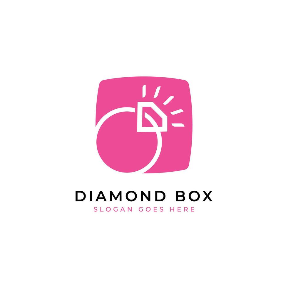Minimalist diamond ring and square box logo icon symbol design concept. vector
