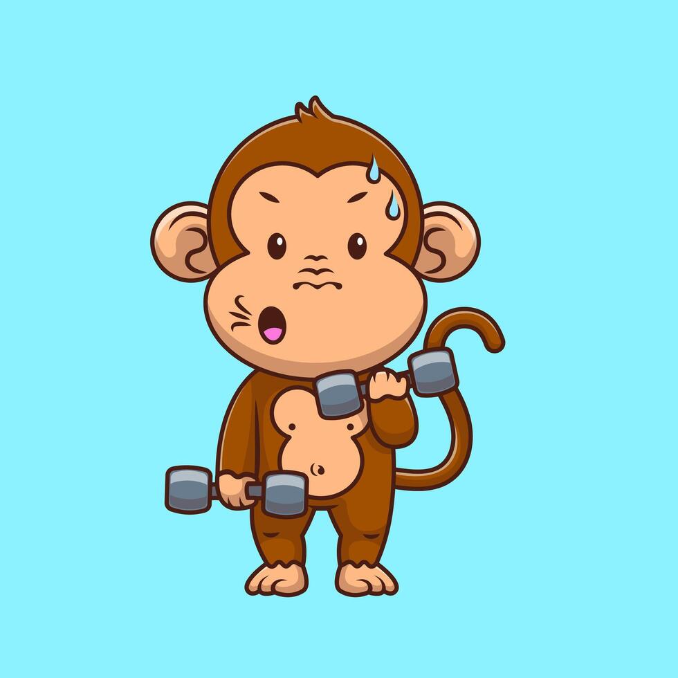 Cute Monkey Lifting Dumbbell Cartoon Icon Illustration. Flat Cartoon Concept. Suitable for any creative project. vector