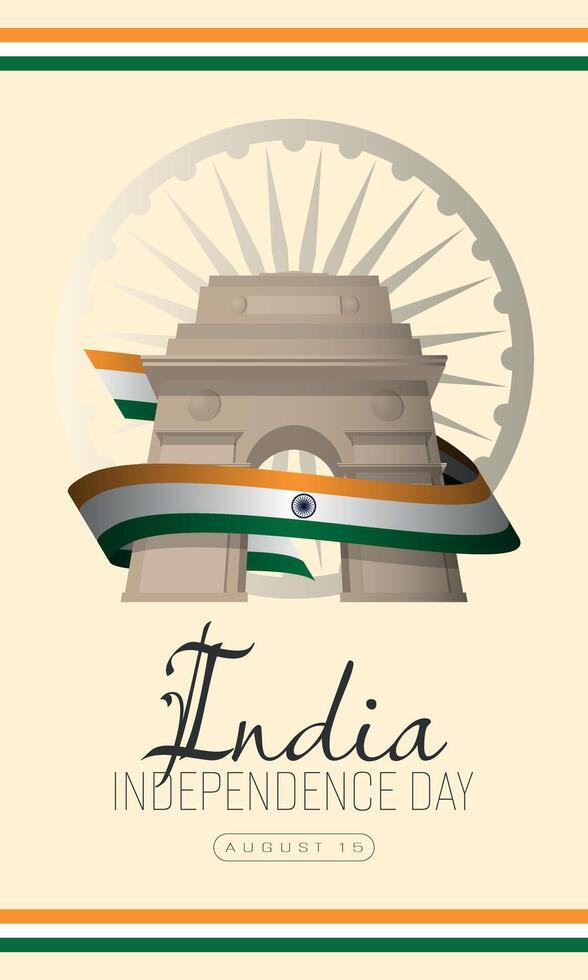 India Independence Day poster with India Gate vector