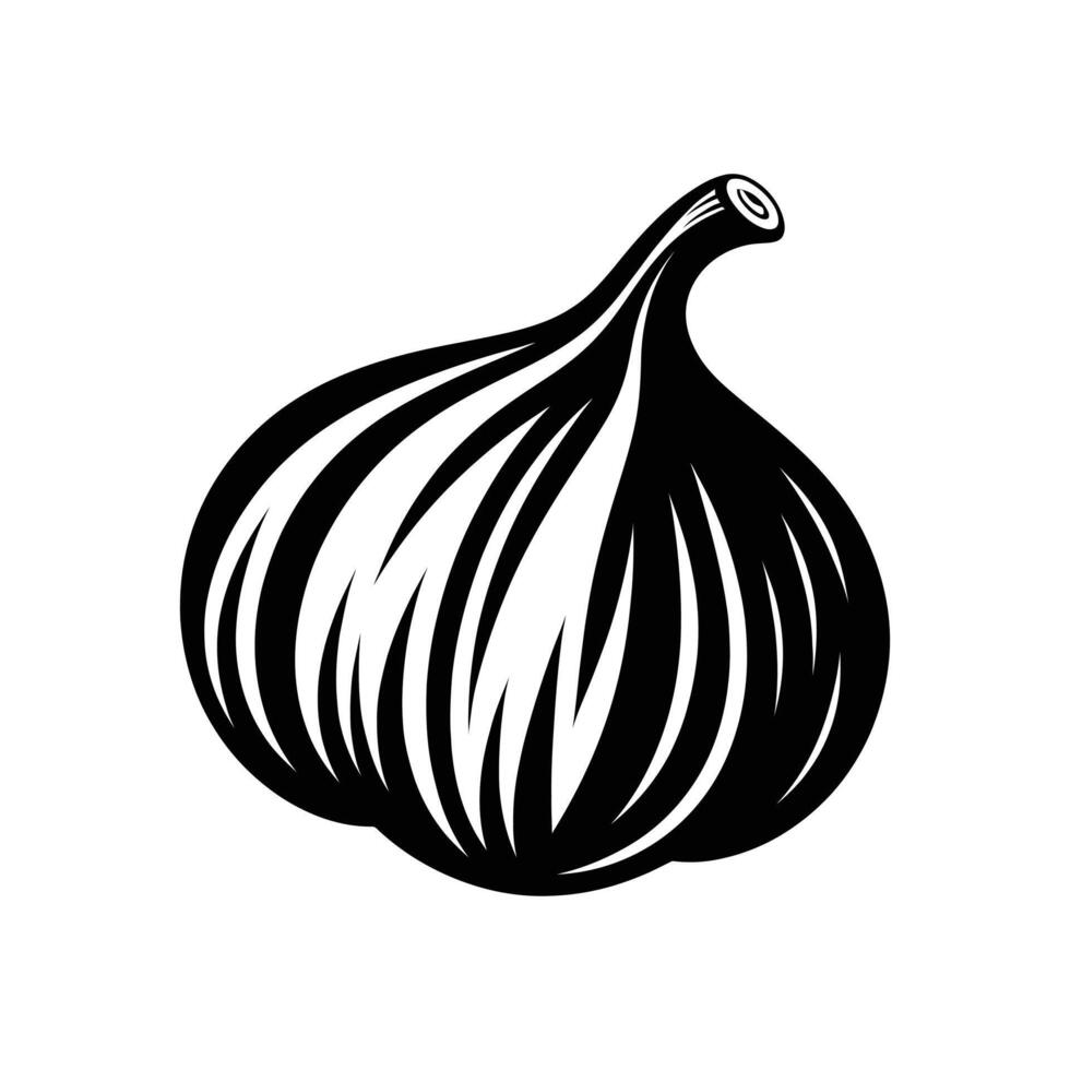 Black and White Garlic Illustration - High-Quality Silhouette Graphic for Culinary and Herbal Projects vector