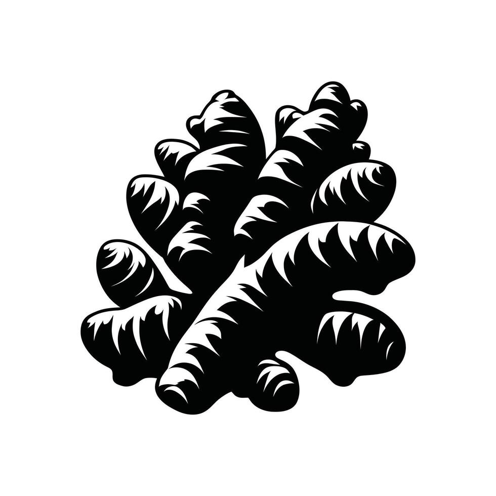 Elegant Ginger Root Icon - Intricate Black and White Silhouette for Herbal, Culinary, and Nature Projects vector