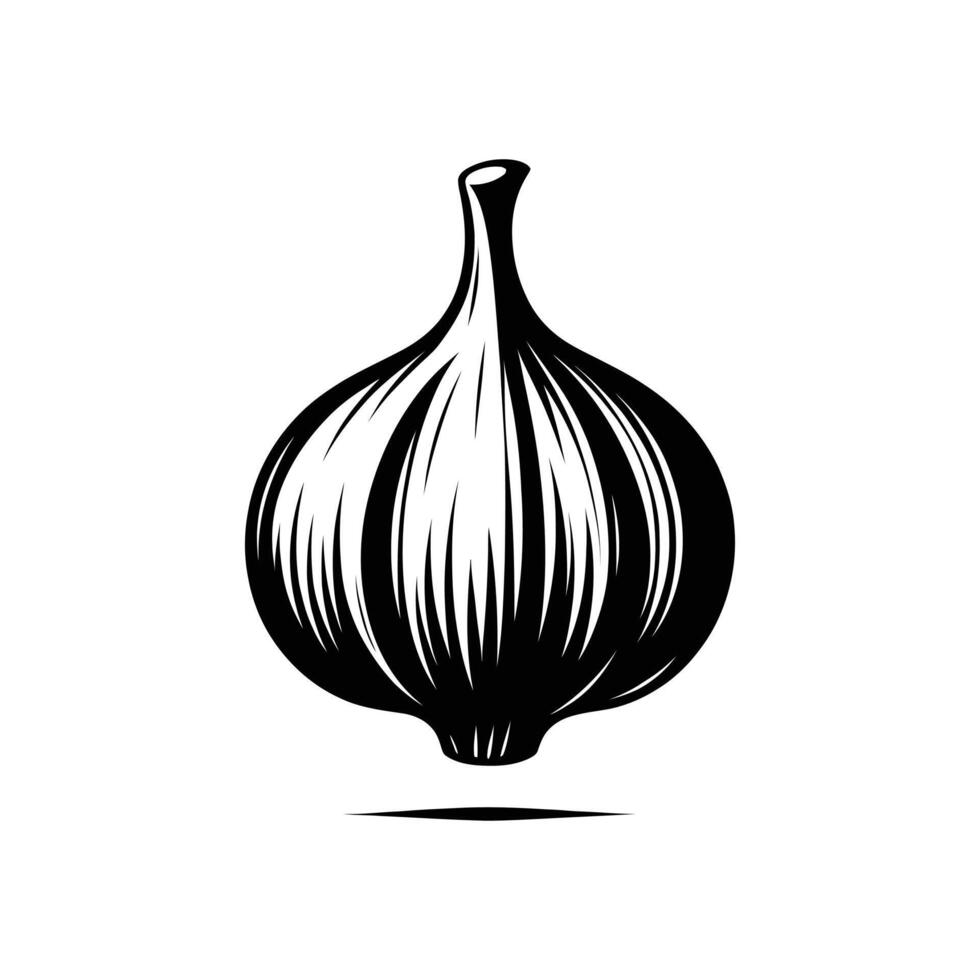 Black and White Garlic Illustration - High-Quality Silhouette Graphic for Culinary and Herbal Projects vector