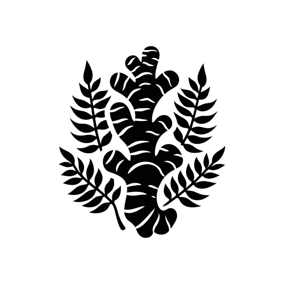Stylized Ginger Root Silhouette with Leaves - Detailed Illustration Image for Food and Botanical Design vector