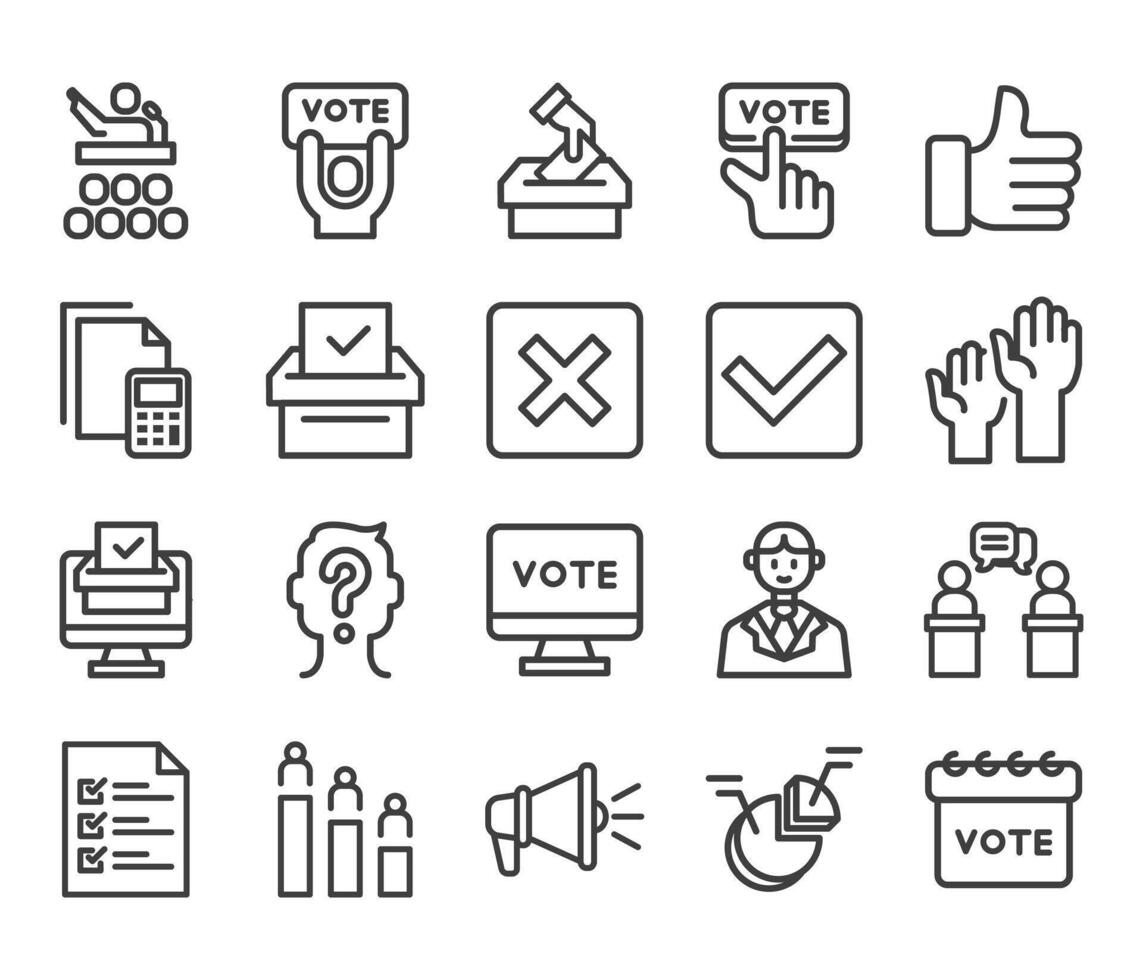Voting and Election outline Icons Set. vector