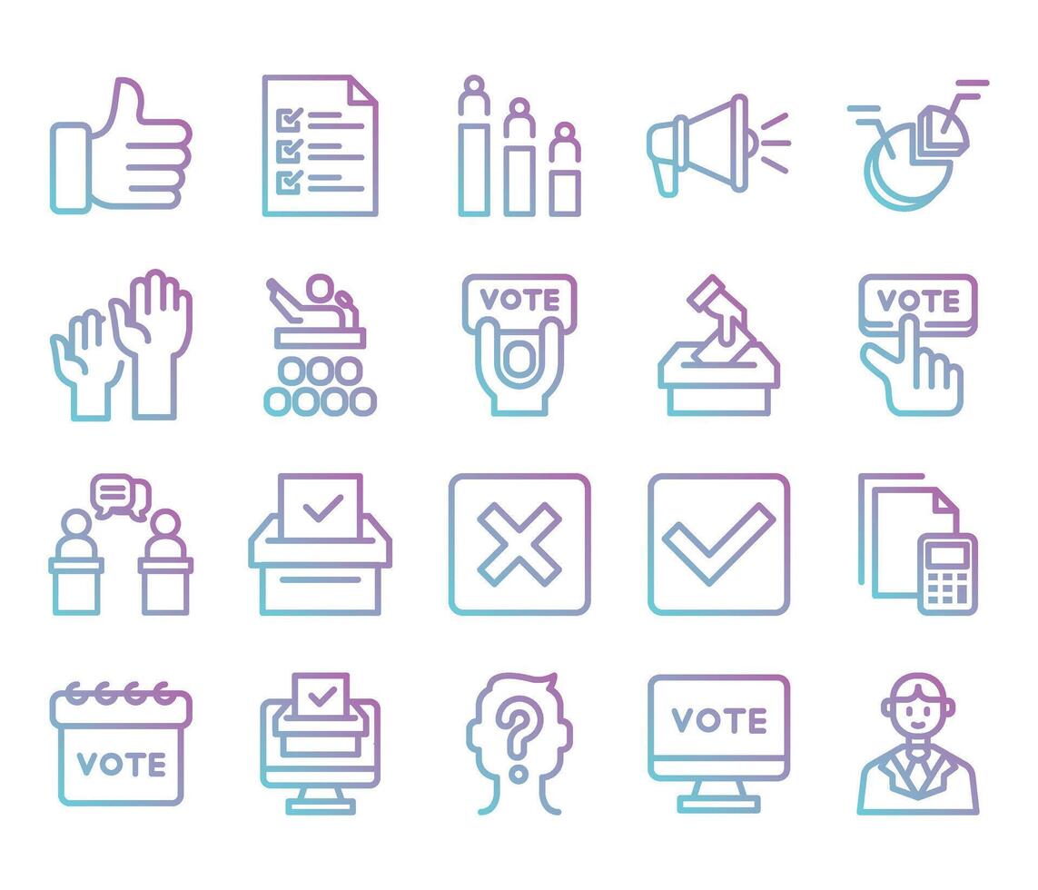 Voting and Election gradient outline Icons Set. vector