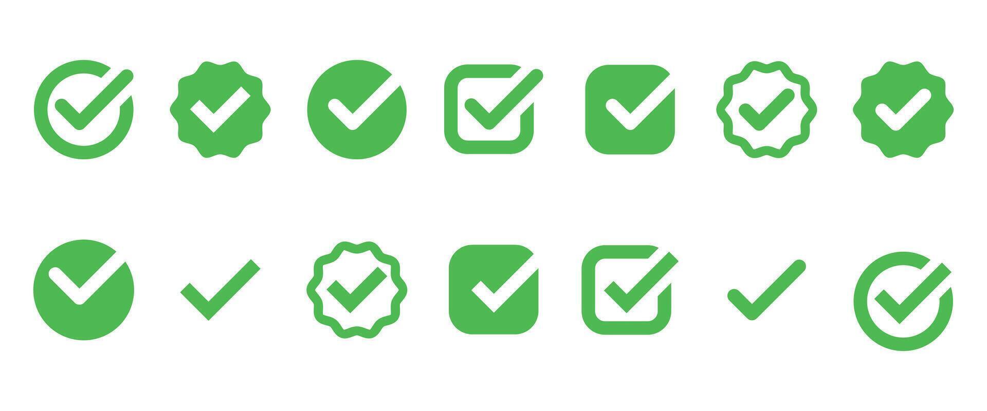 Checkmark icon. Green checkmark set. Checked check box sign. vector