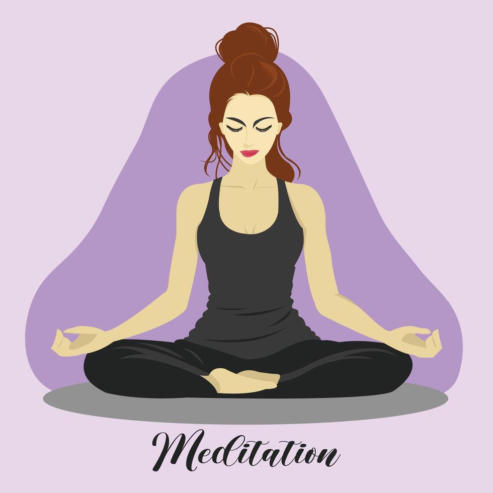 Illustration of a woman meditating sitting cross-legged. vector