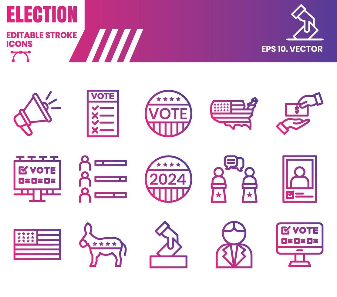 Voting and Election gradient outline icon set . vector
