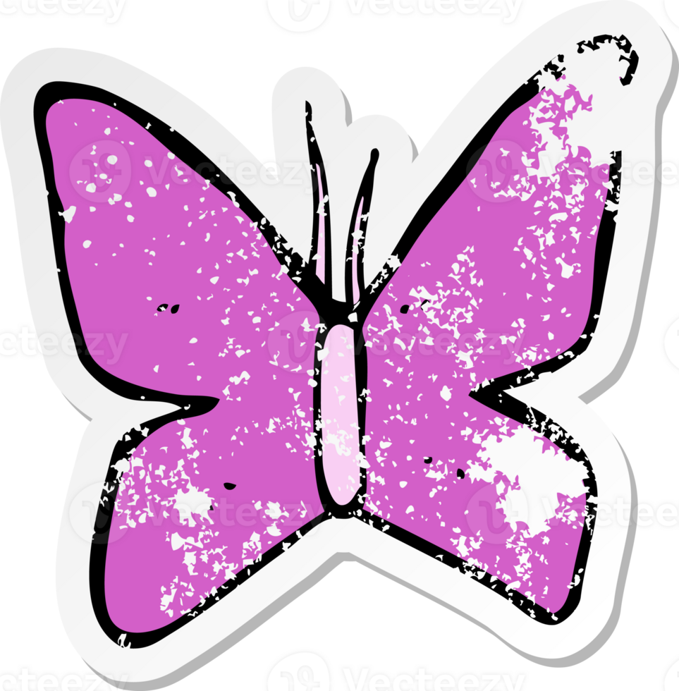 retro distressed sticker of a cartoon butterfly symbol drawing png
