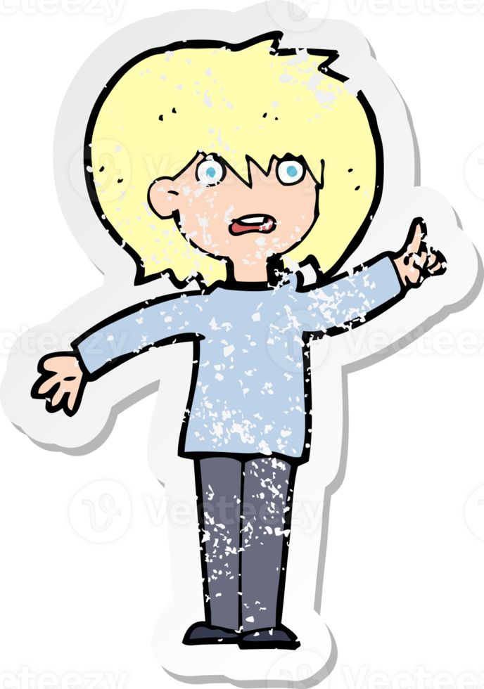 retro distressed sticker of a cartoon woman asking question drawing png