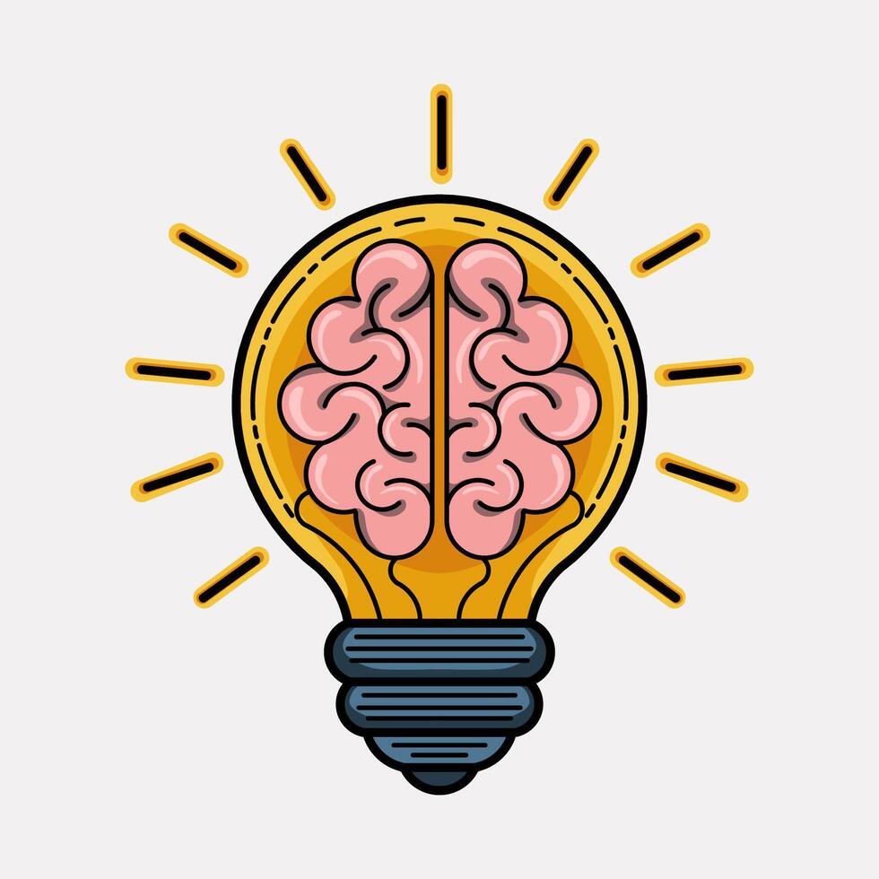 Light bulb with brain illustration vector